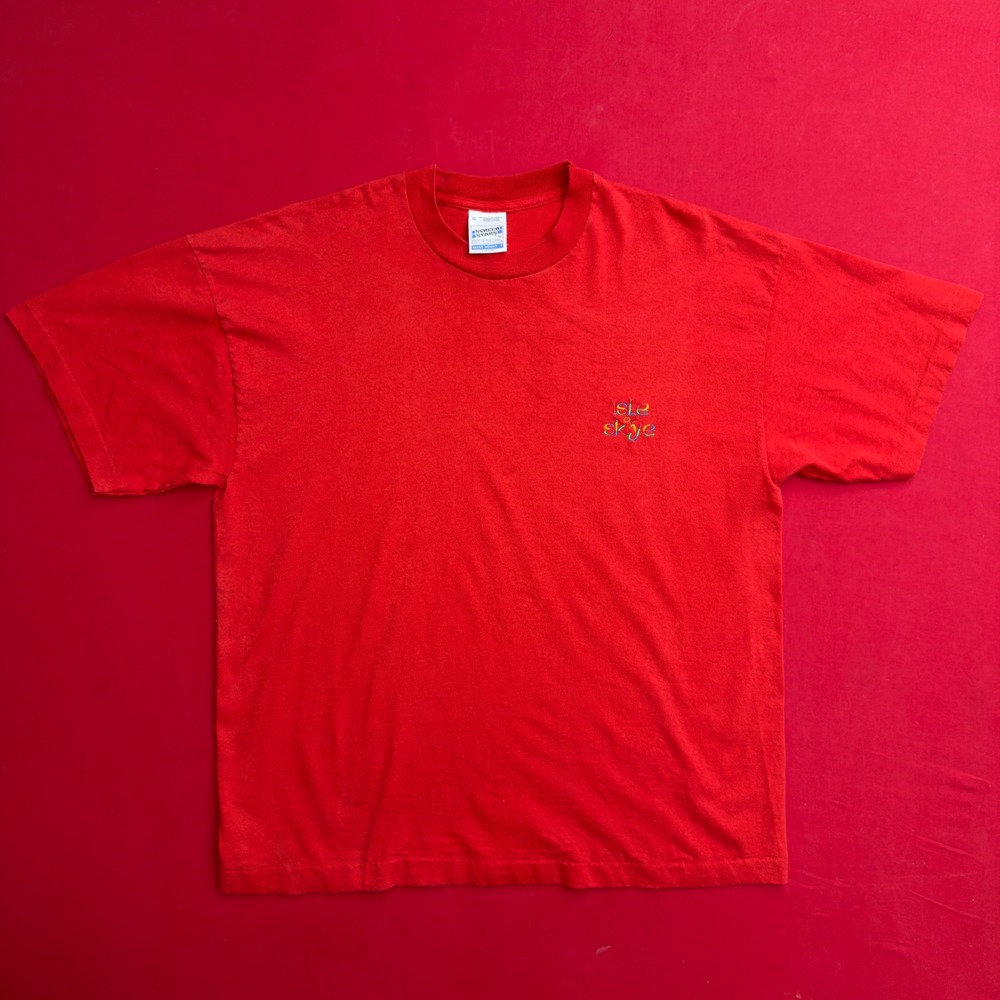 VTG Screen Stars Isle of Skye Embroidered Red T-Shirt Mens XL Single Stitch 90s